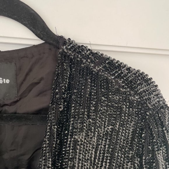 Retrofete Audrey Robe Dress Shiny Black Blue Sequins Wrap Style Midi Dress - Picture 7 of 16